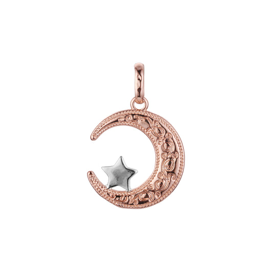 Islamic pendant of the moon and temple in 14K Gold, Rose Gold two tone plating colors
