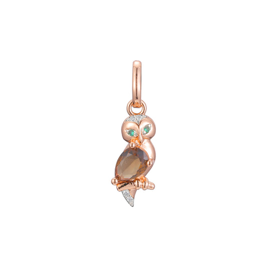 Owl animal pendant in Rose Gold two tone, 14K Gold plating colors