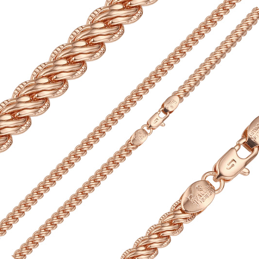Fancy link Spiga wheat compact chains plated in 14K Gold