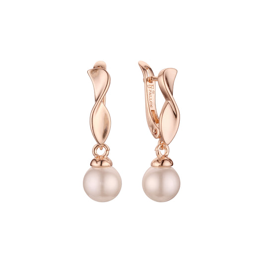 Twisted band solitaire Rose Gold Pearl earrings