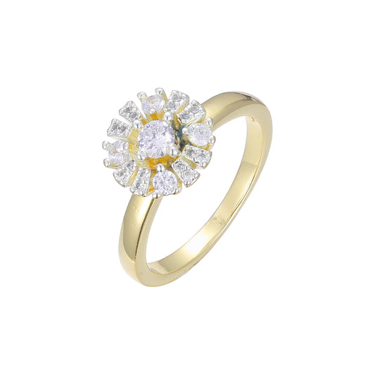 14K Gold two tone Halo flower rings