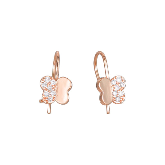 New Butterfly wire hook child earrings in 14K Gold, Rose Gold plating colors