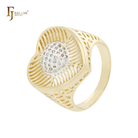 Filigree Heart cluster White CZs 14K Gold two tone Rings