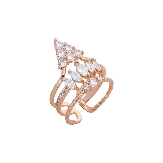 Trinity cluster open rings in 14K Gold, Rose Gold plating colors