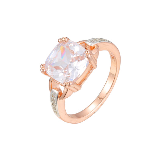 Solitaire big emerald cut stone rings in Rose Gold, two tone plating colors