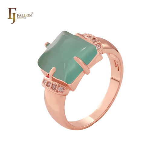 Square rounded CZ Rose Gold solitaire rings