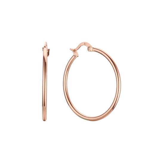Classic snap down round hoop earrings in 14K Gold, Rose Gold plating colors