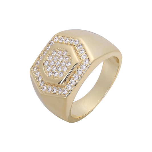 Hexagram paved white cz men's 14K Gold rings