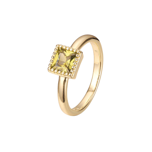 14K Gold solitaire emerald cut stone rings with halo beads