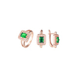 .Emerald cut stone Halo paved white cz rings Rose Gold jewelry set