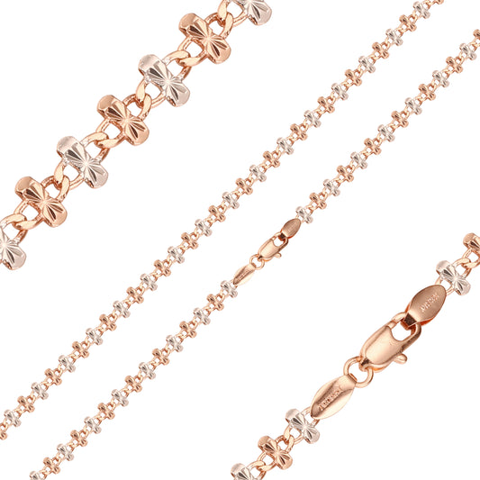 {Customize} Cable fancy link sunburst hammered Rose Gold two tone chains
