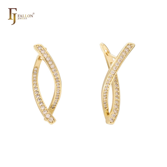 Twisted paved white Czs14K Gold Earrings