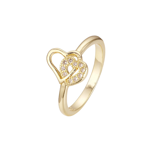Double heart fashion rings in 14K Gold, two tone plating colors