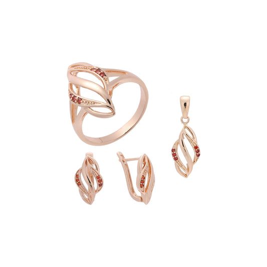 Elegant fire and flame rings and pendant jewelry set plated in Rose Gold colors