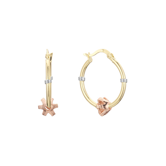 Beads hoop earrings in 14K Gold two tone, Rose Gold plating colors