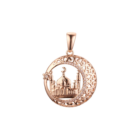 Islamic temple star and crescent Rose Gold, White Gold pendant