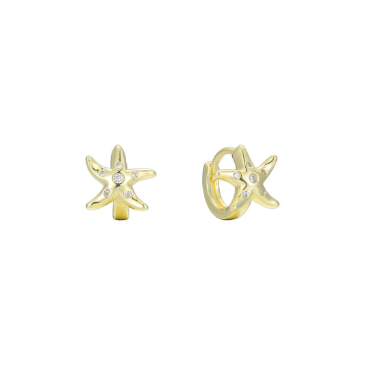 14K Gold starfish cluster huggie earrings