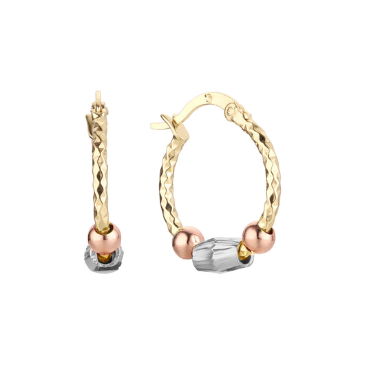 Double Beads Hoop earrings in 14K Gold, Rose Gold, two tone plating colors