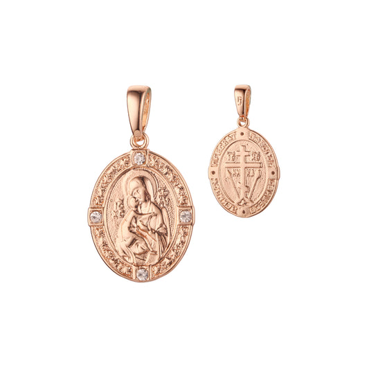 Virgin Mary of Vladimir pendant plated in Rose Gold