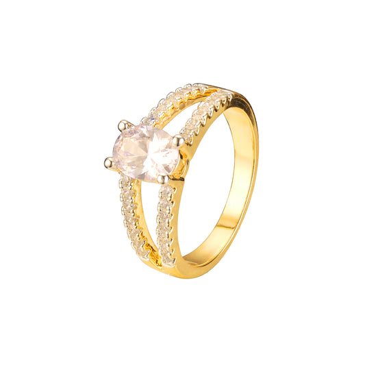 Solitaire oval rings in 18K Gold, 14K Gold, Rose Gold, two tone plating colors