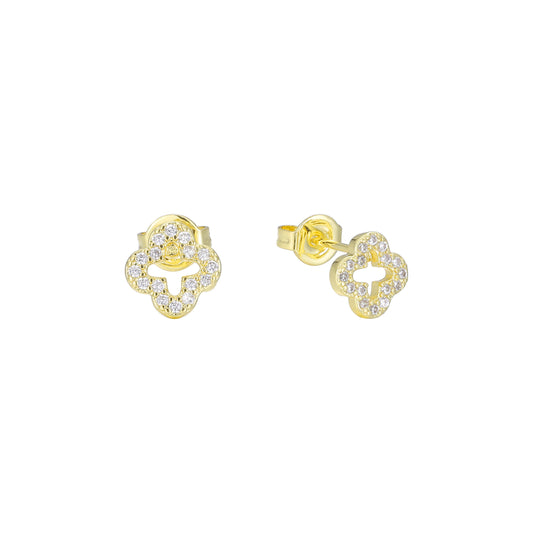 Clover cluster paved whit czs stud 14K Gold earrings