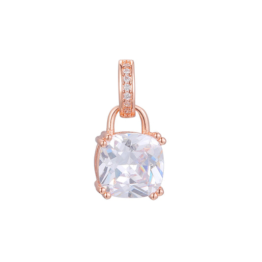 Lock solitaire cushion cut cz Rose Gold two tone, 14K Gold pendant