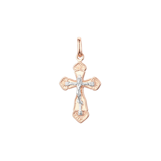 Russian orthodox cross pendant in 14K Gold, Rose Gold two tone, White Gold plating colors