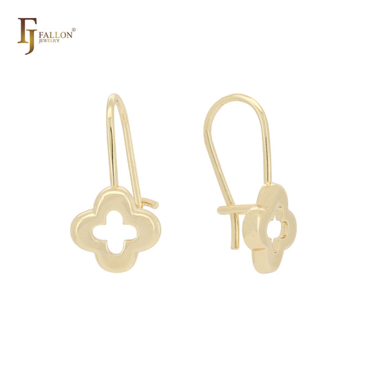Clover shaped 14K Gold, White Gold, Rose Gold child wire hook earrings