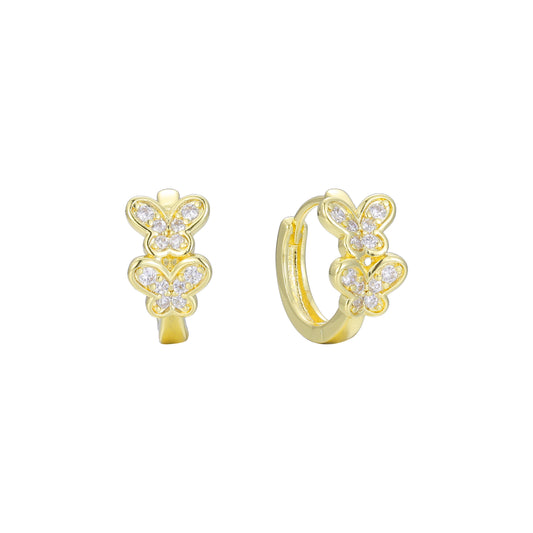 Double butterfly cluster 14K Gold huggie earrings