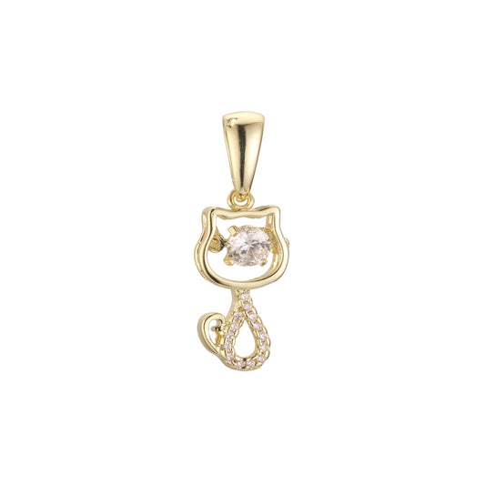 Cat animal pendant in 14K Gold, Rose Gold, White Gold plating colors