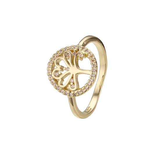 Halo paved white CZs tree of life 14K Gold, Rose Gold rings