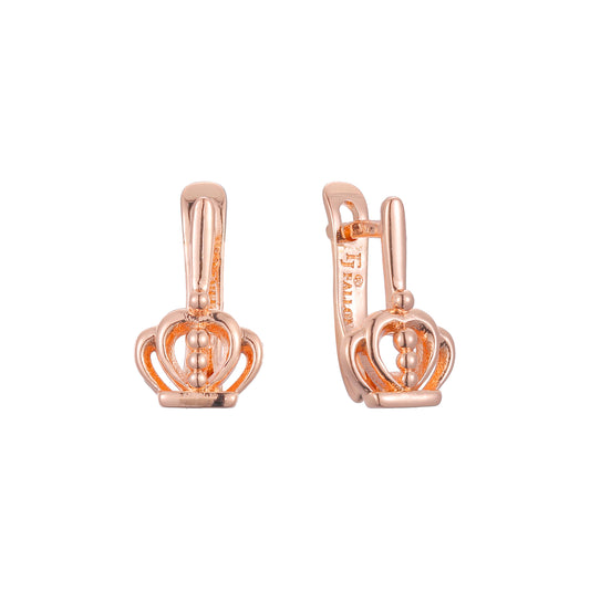 Crown child earrings in 14K Gold, Rose Gold, two tone plating colors