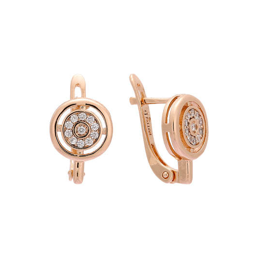 Circle paved white cz Rose Gold, two tone earrings