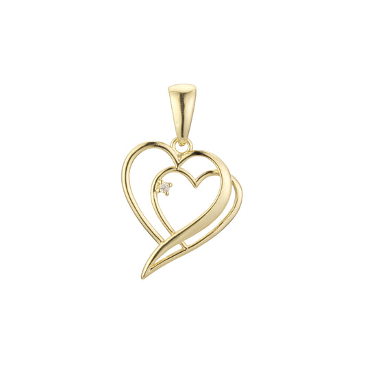 Solitaire double hearts in heart Rose Gold, 14K Gold, White Gold Pendant