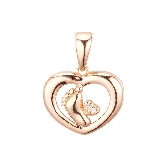Rose Gold two tone pendant of little feet and heart