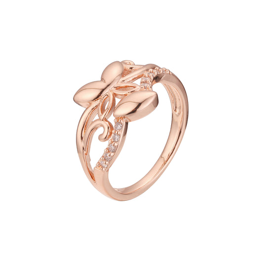 Butterfly plain design rings paving stone in 14K Gold, Rose Gold plating colors