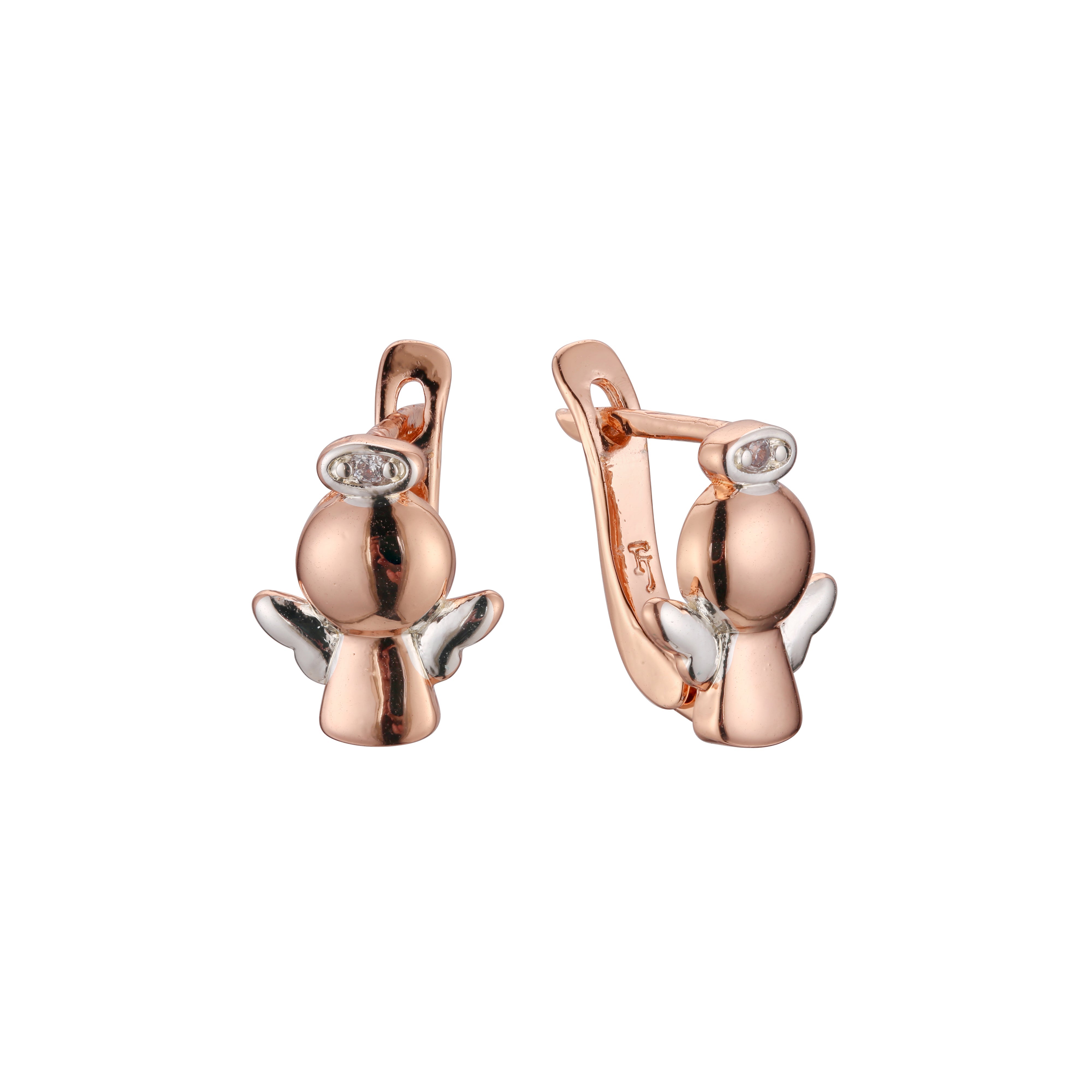Baby angel child earrings in 14K Gold, Rose Gold, two tone plating colors