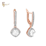 Solitaire and halo cluster White CZs 14K Gold,Rose Gold earrings