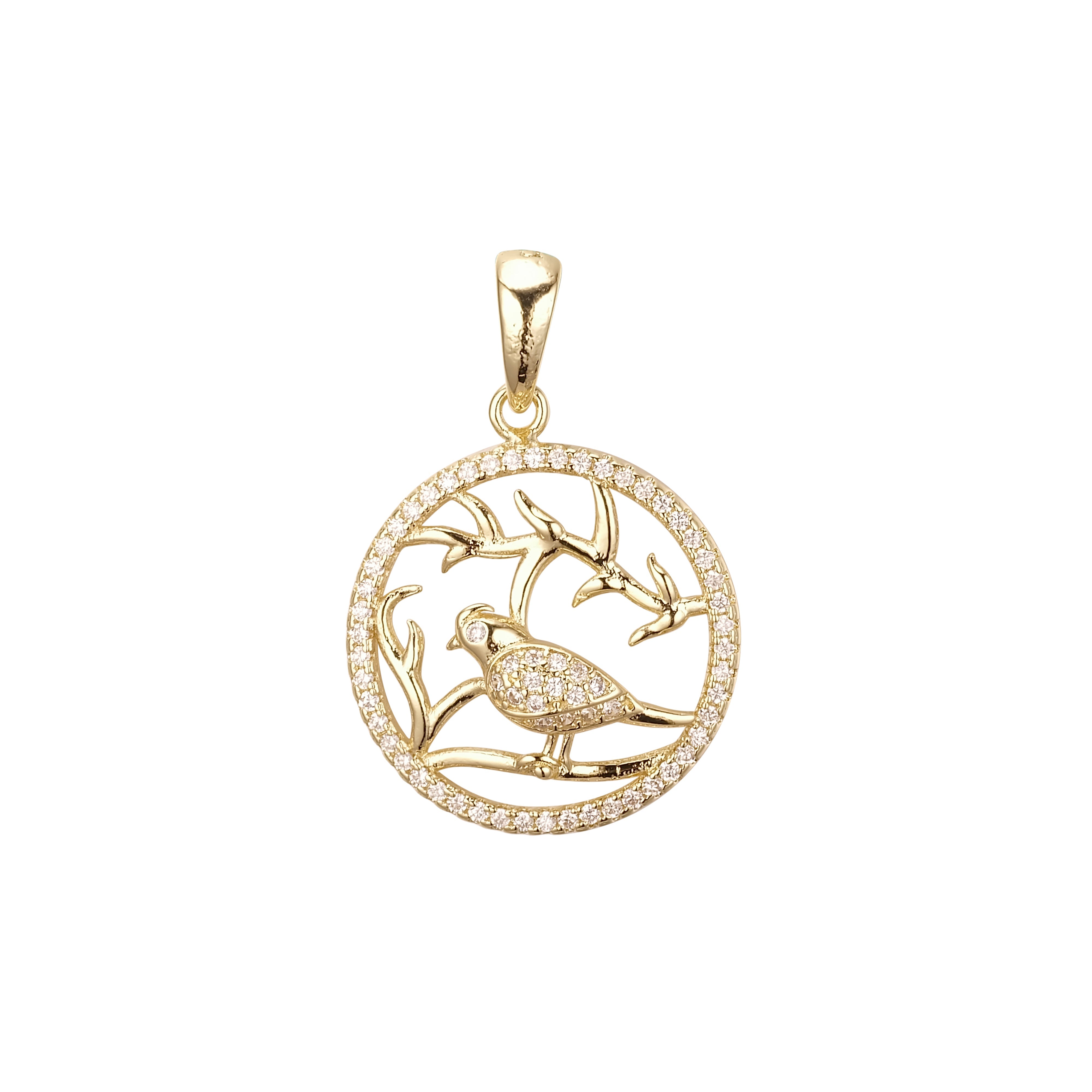 14K Gold halo bird pendant