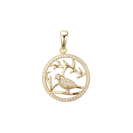 14K Gold halo bird pendant