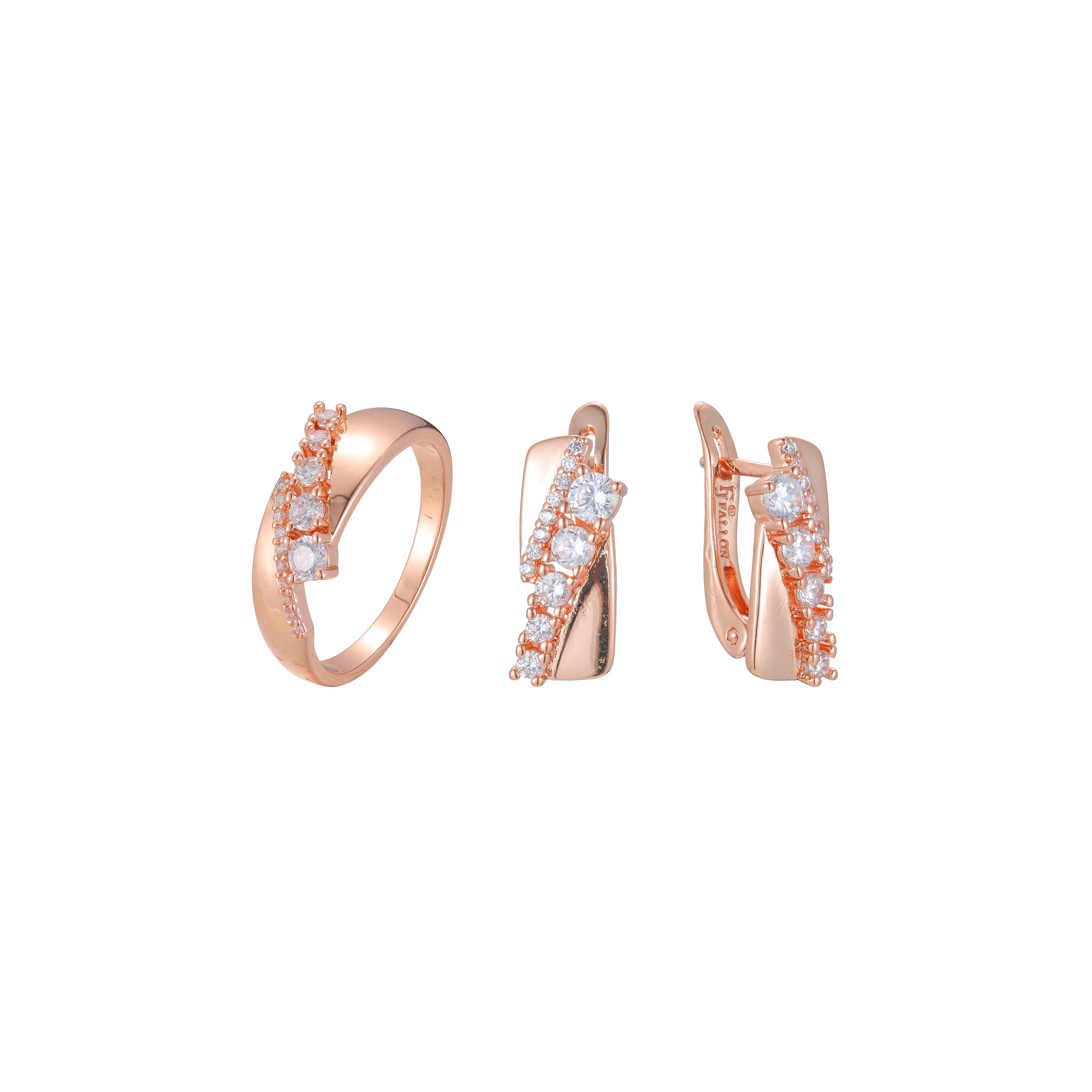 Cluster rings jewelry set plated in Rose Gold colors