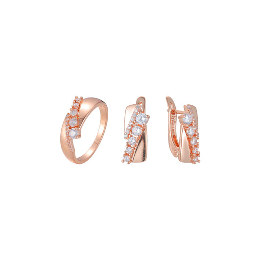 Cluster rings jewelry set plated in Rose Gold colors