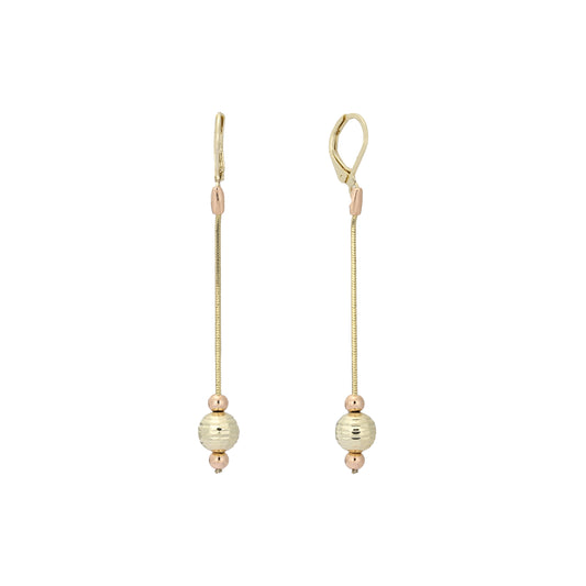 Beads chain drop 14K Gold three tone wire hook earrings