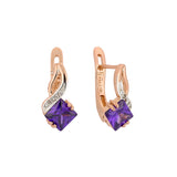 .Rose Gold two tone solitaire rhombus stone earrings