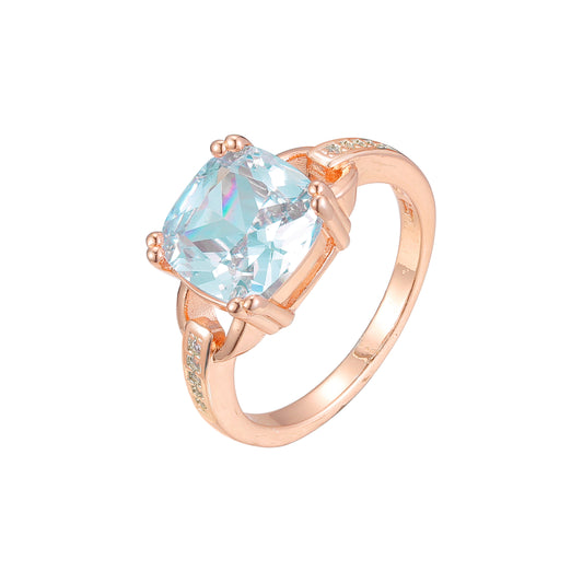 Solitaire big emerald cut stone rings in Rose Gold, two tone plating colors