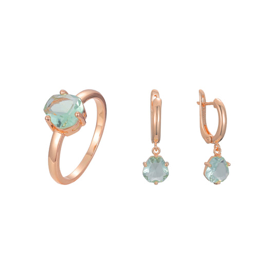 Apple Green CZ Rose Gold rings jewelry set