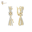 Twisted ribbon cluster white CZs 14K Gold two tone Earrings