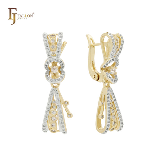 Twisted ribbon cluster white CZs 14K Gold two tone Earrings