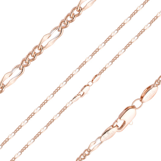 Thin Cable Figaro link hammered Rose Gold chains