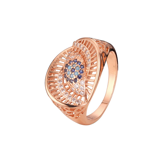 Filigree cluster colorful CZ Rose Gold rings
